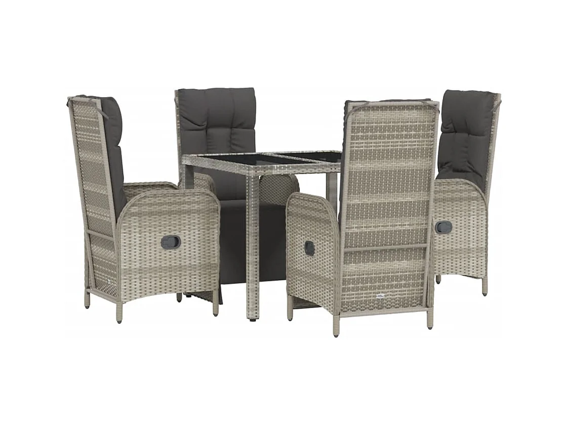 Piero  Ensemble à manger de jardin 5 pcs coussins gris résine tressée