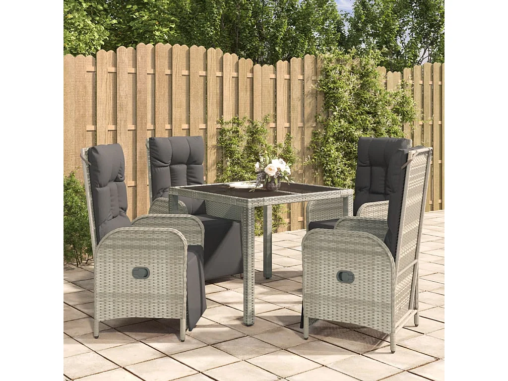 Piero  Ensemble à manger de jardin 5 pcs coussins gris résine tressée