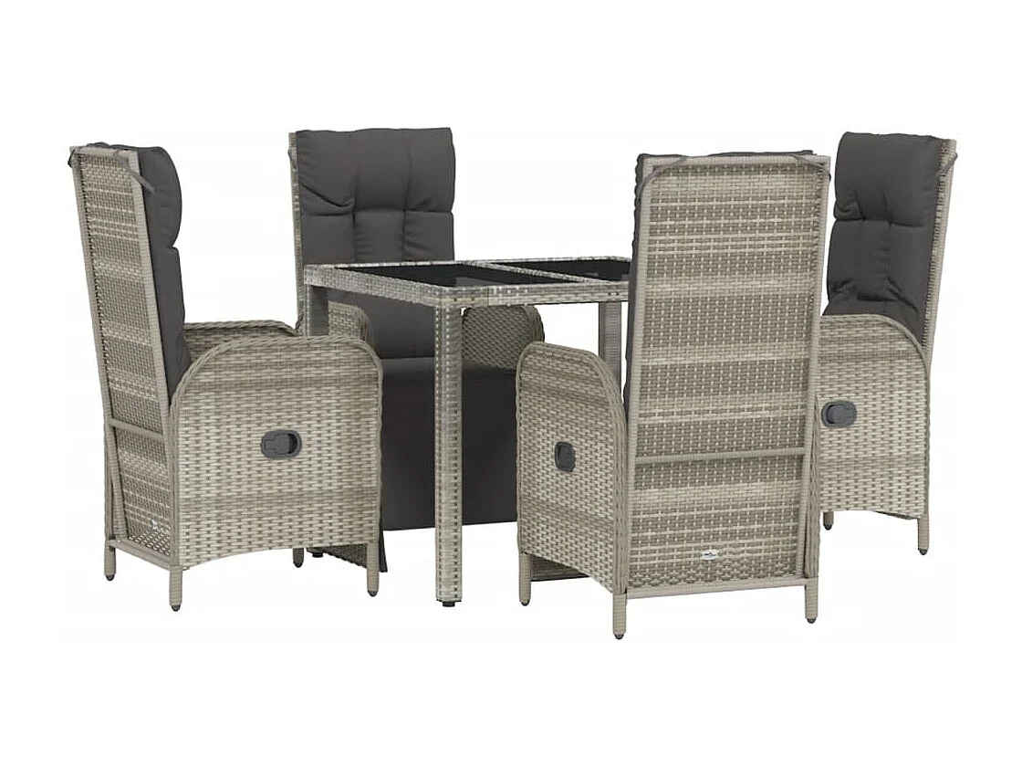 Piero  Ensemble à manger de jardin 5 pcs coussins gris résine tressée