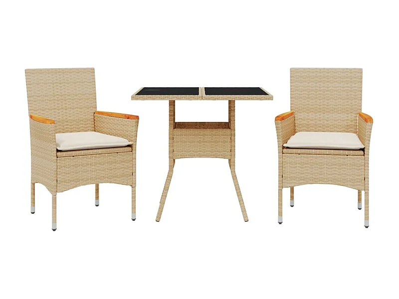 Motta Sant'Anastasia  Ensemble à manger de jardin et coussins 3 pcs beige rotin verre