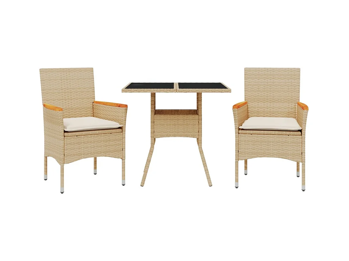 Motta Sant'Anastasia  3-delige Tuinset met kussens poly rattan en glas beige