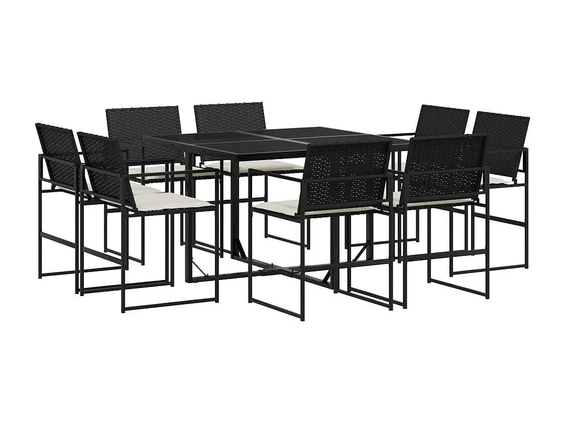 Warren  Ensemble à manger de jardin 9pcs coussins noir résine tressée