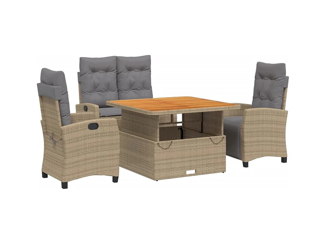 Necati  Ensemble à manger de jardin coussins 4 pcs beige résine tressée