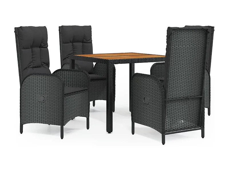 Afragola  Ensemble à manger de jardin coussins 5pcs Noir Résine tressée