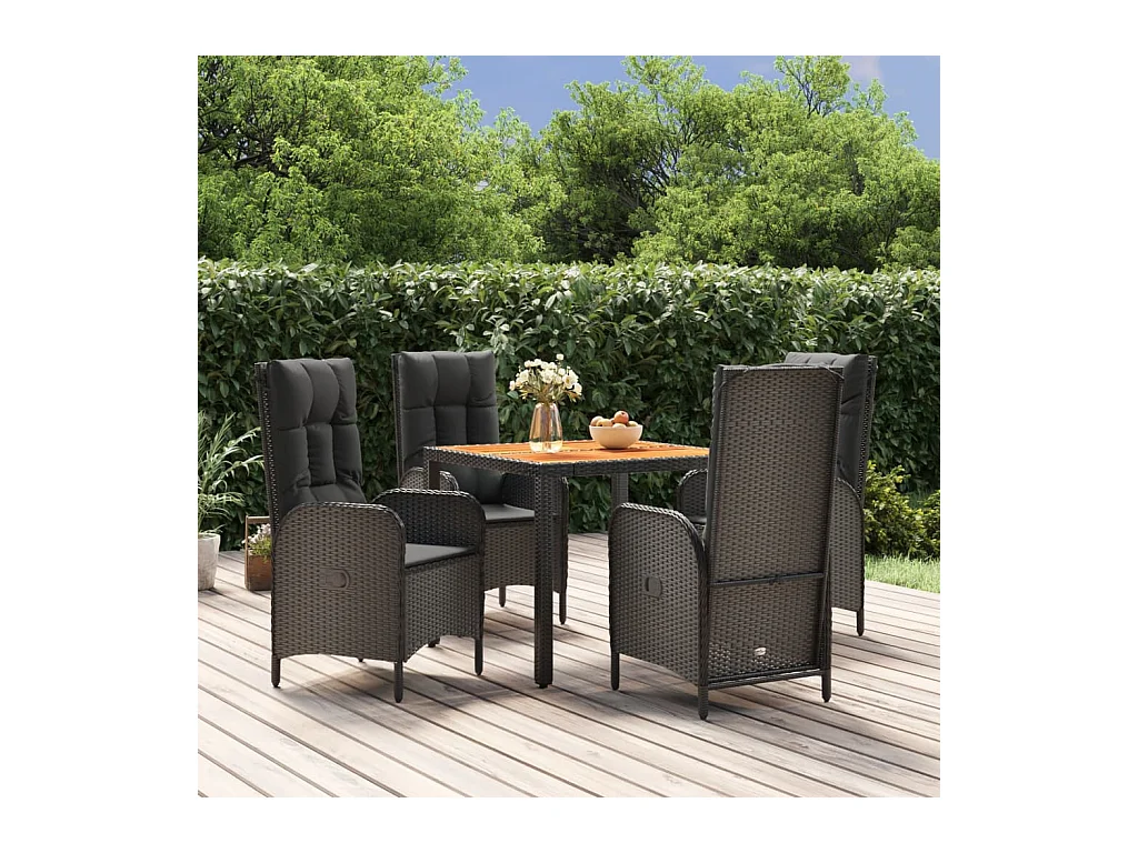 Afragola  Ensemble à manger de jardin coussins 5pcs Noir Résine tressée