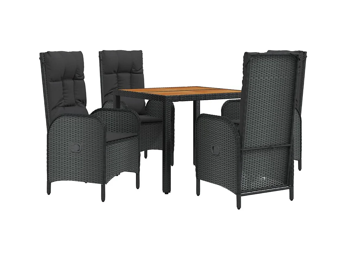 Afragola  Ensemble à manger de jardin coussins 5pcs Noir Résine tressée