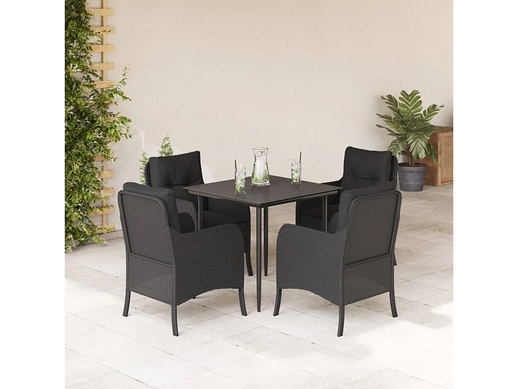 Tavian  Set de muebles jardín 5 pzas con cojines ratán sintético negro