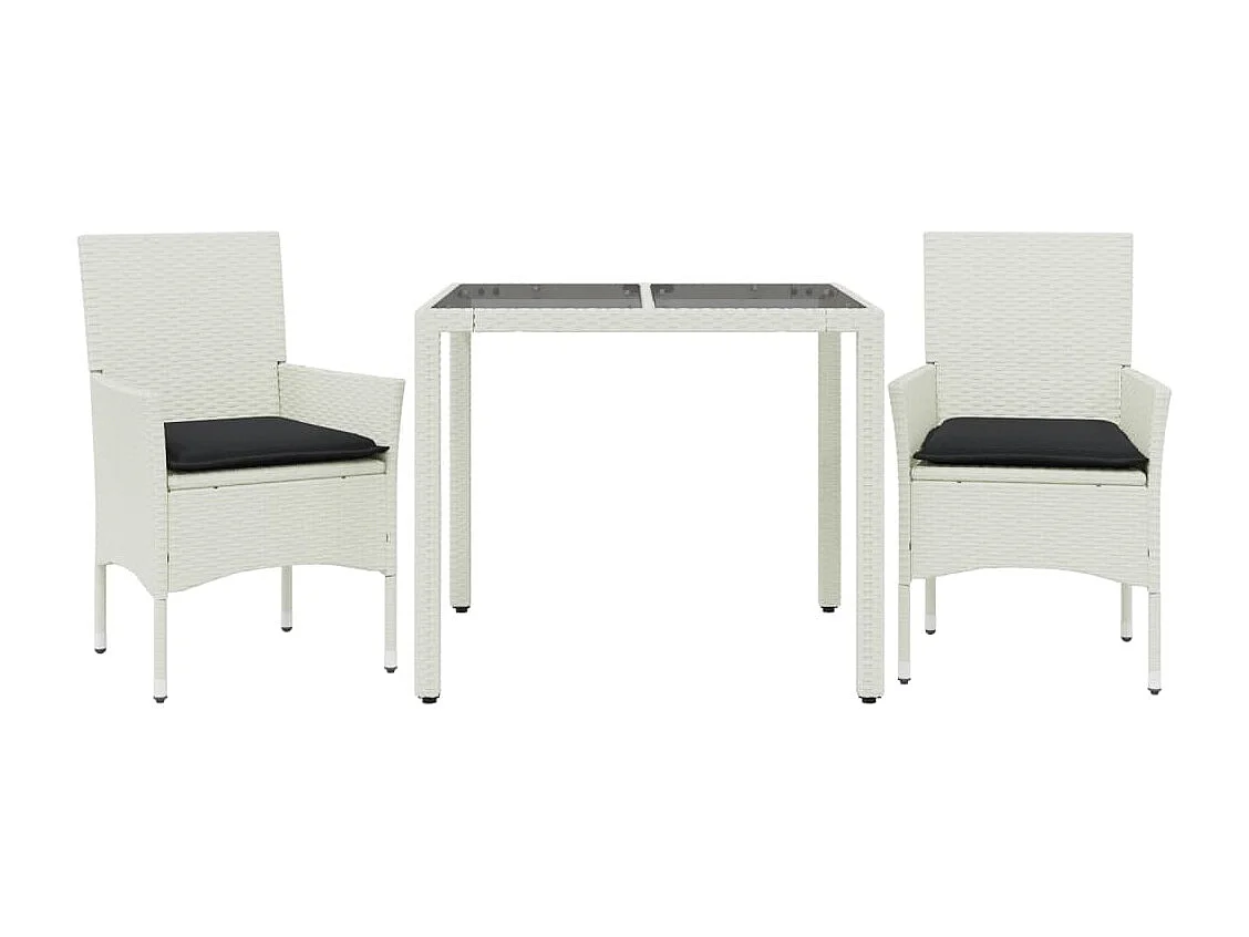 Stafford Springs  Ensemble à manger de jardin et coussins 3 pcs blanc rotin verre