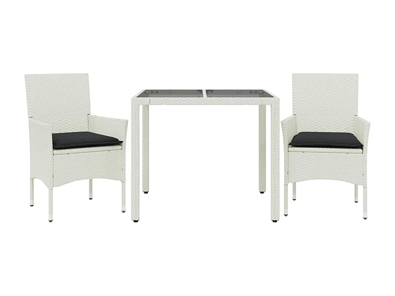 Stafford Springs  Ensemble à manger de jardin et coussins 3 pcs blanc rotin verre