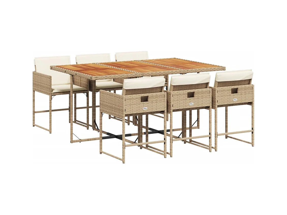 Sener  Ensemble à manger de jardin et coussins 7 pcs beige poly rotin