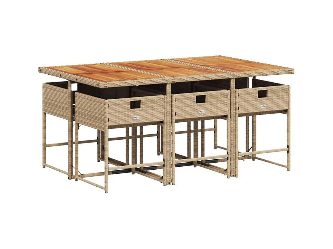 Sener  Ensemble à manger de jardin et coussins 7 pcs beige poly rotin