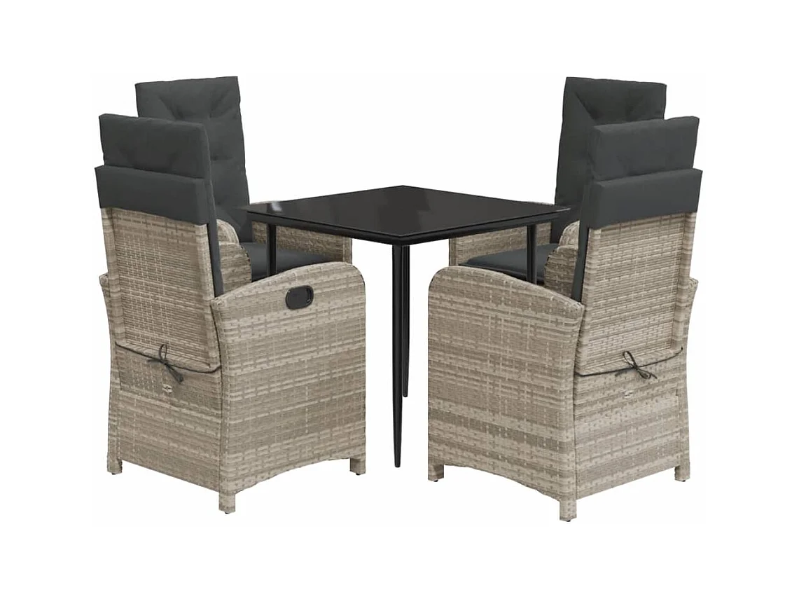 Connie  Ensemble à manger de jardin et coussins 5 pcs gris clair rotin