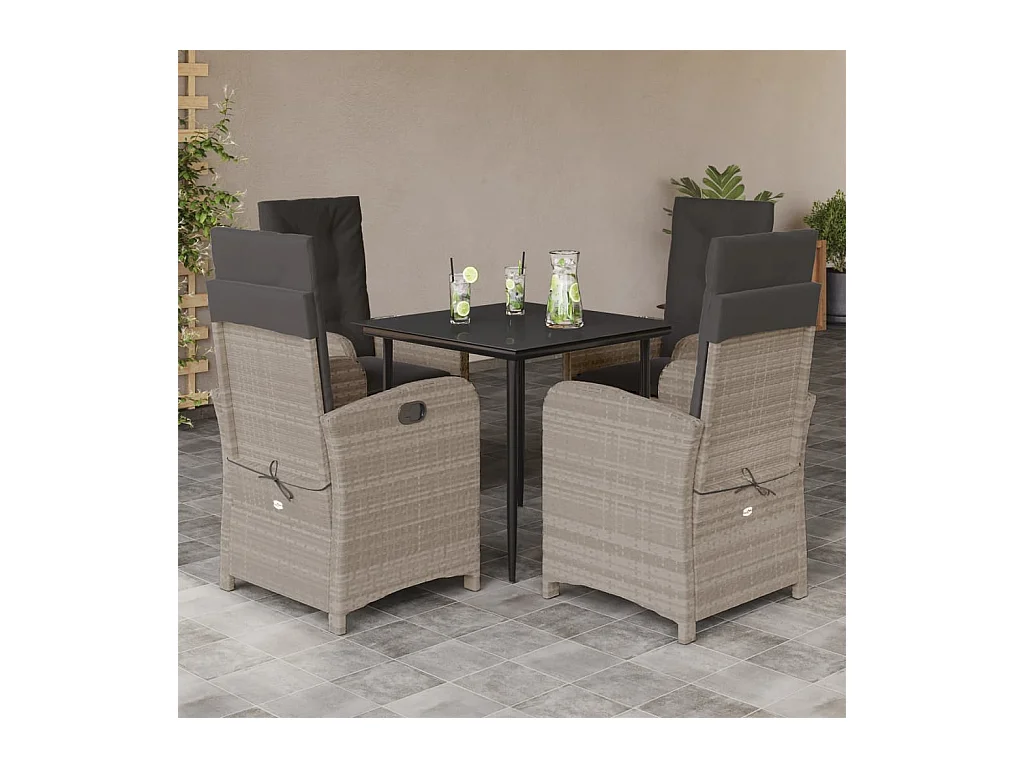 Connie  Ensemble à manger de jardin et coussins 5 pcs gris clair rotin