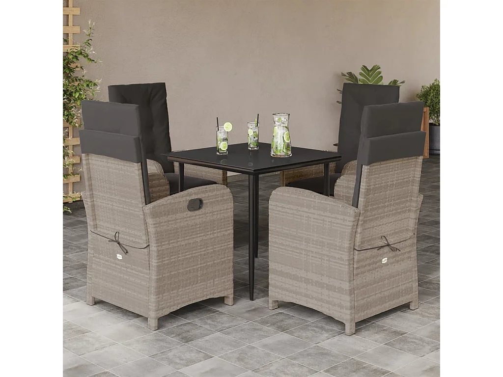 Connie  Set comedor de jardín 5 pzas cojines ratán sintético gris claro