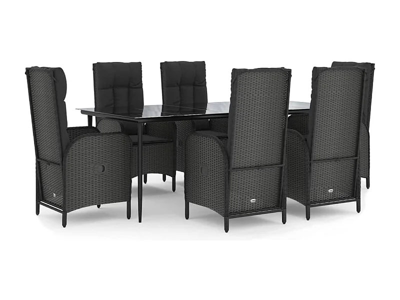 Lochem  Ensemble à manger de jardin coussins 7pcs Noir Résine tressée