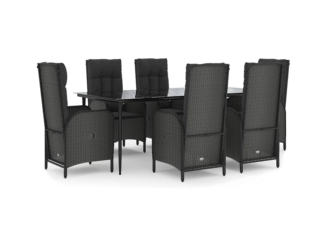Lochem  Ensemble à manger de jardin coussins 7pcs Noir Résine tressée