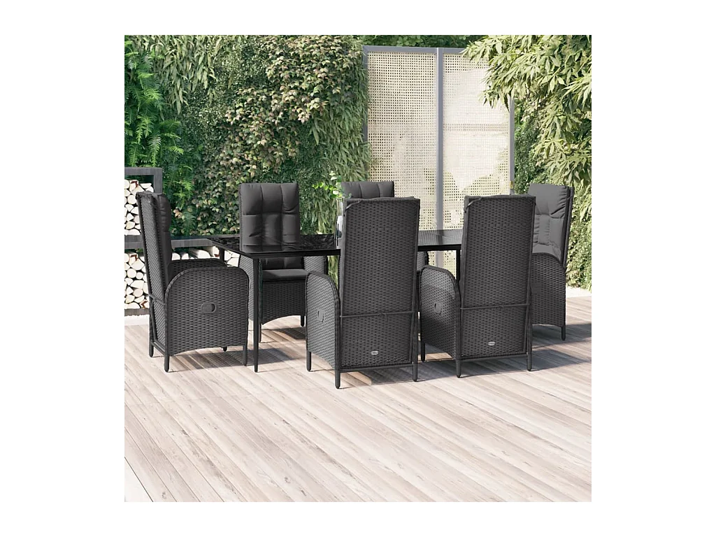 Lochem  Ensemble à manger de jardin coussins 7pcs Noir Résine tressée
