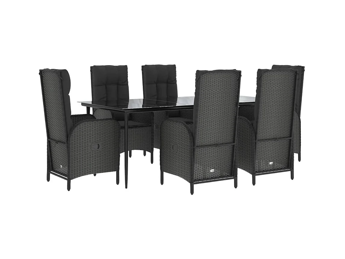 Lochem  Ensemble à manger de jardin coussins 7pcs Noir Résine tressée