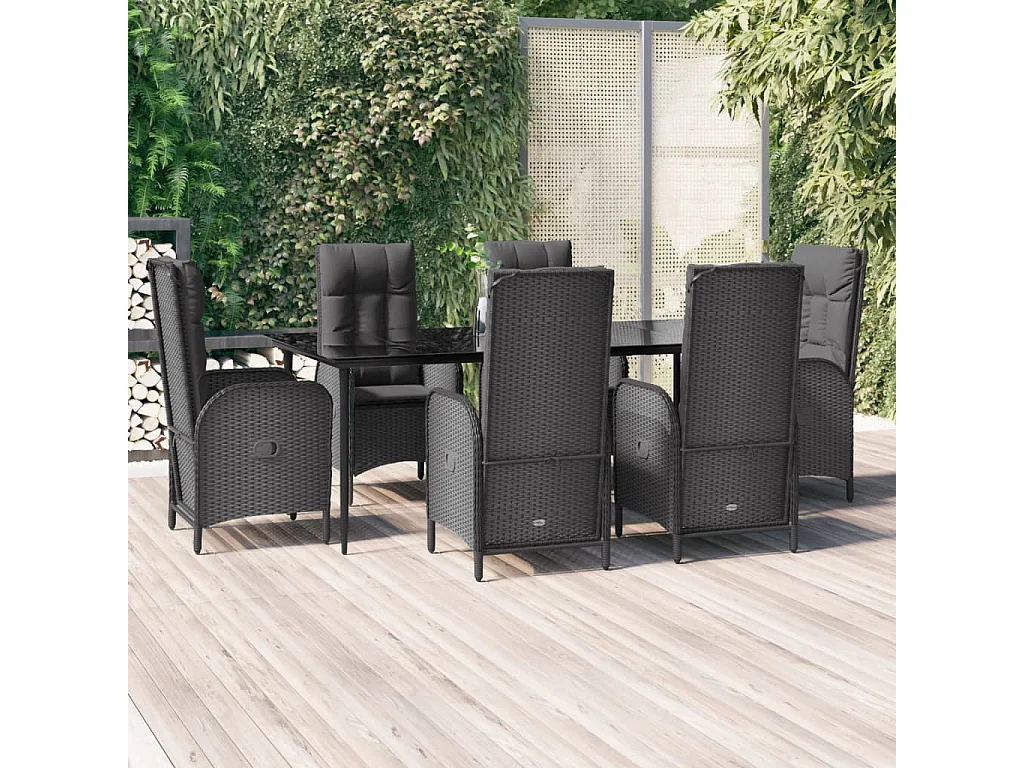 Lochem  7-delige Tuinset met kussens poly rattan zwart