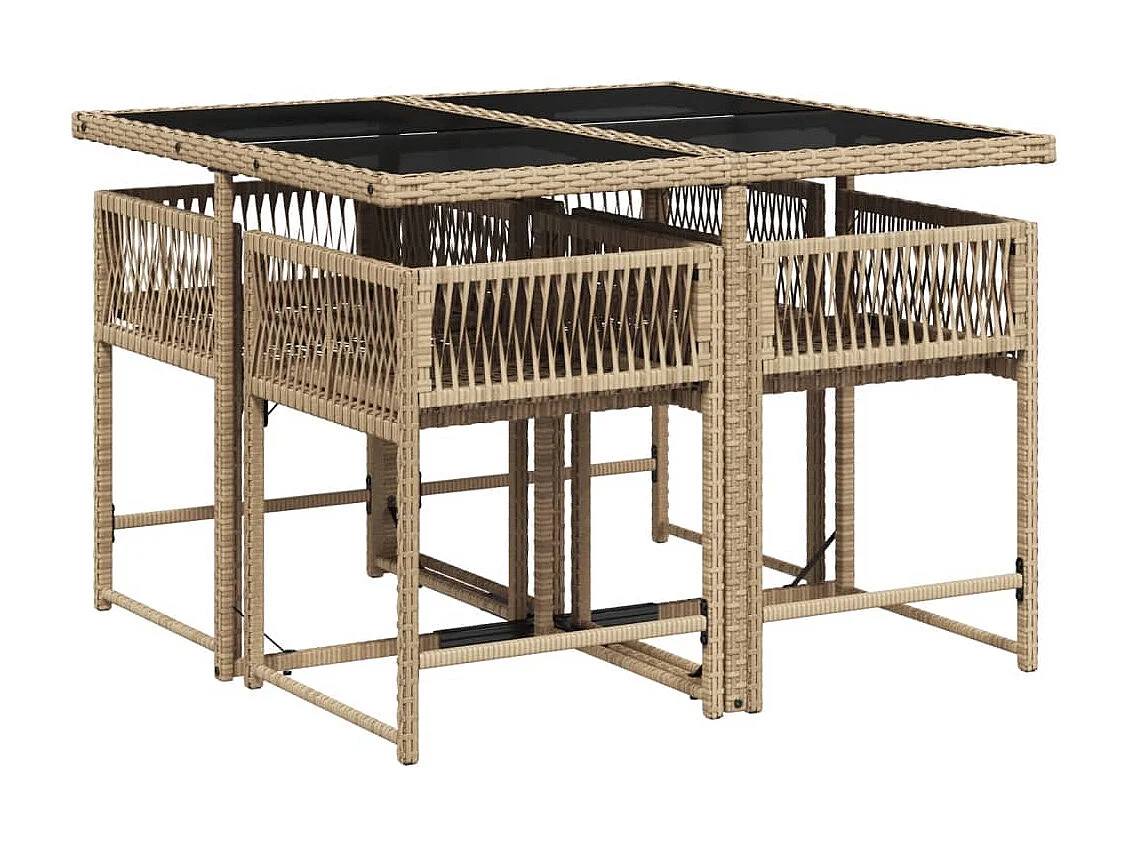 Sharif  Ensemble à manger de jardin avec coussins 5pcs Beige poly rotin