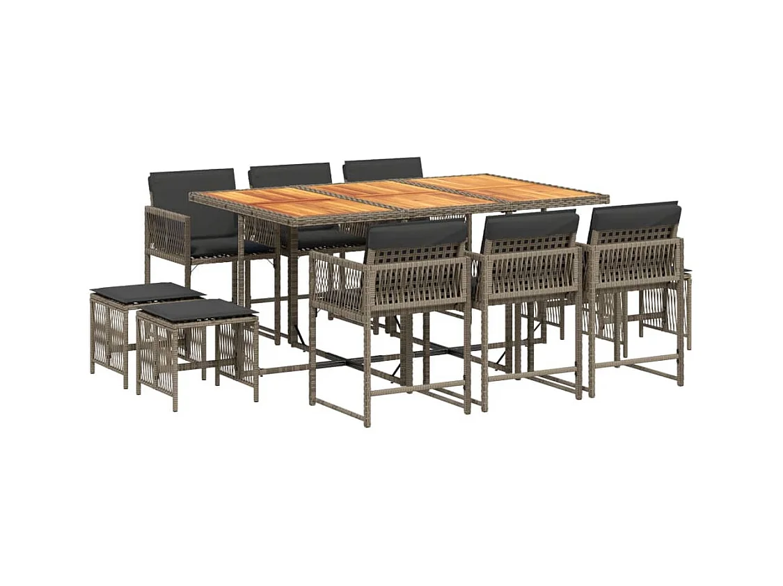 Xeli  Ensemble à manger de jardin 11pcs avec coussins gris poly rotin