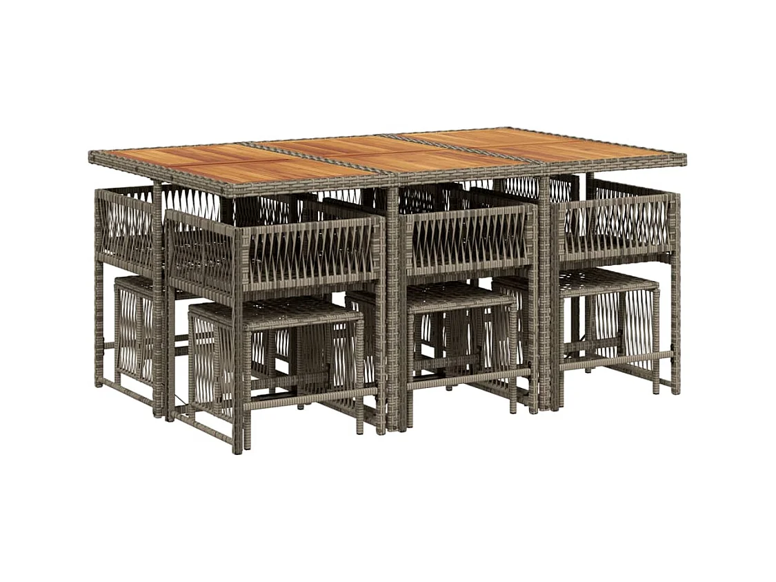 Xeli  Ensemble à manger de jardin 11pcs avec coussins gris poly rotin