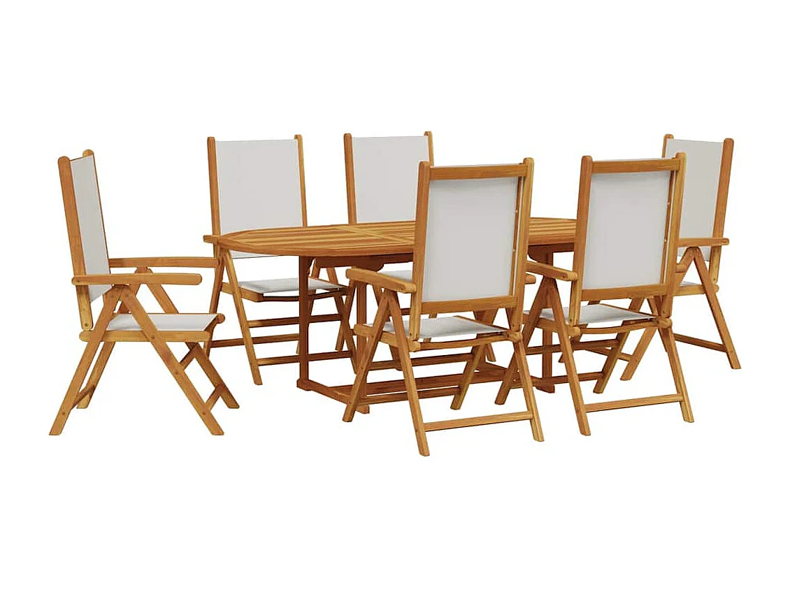 Garden Furniture -  Set de comedor de jardín 7 pzas tela madera maciza blanco crema