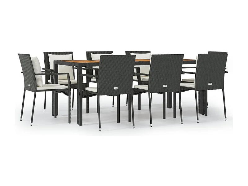 Van Buren  Set de comedor de jardín 9 pzas y cojines ratán sintético negro