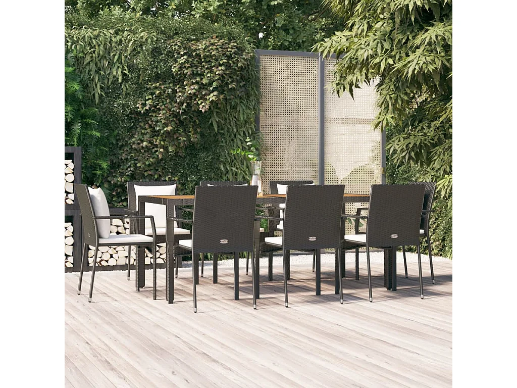 Van Buren  Ensemble à manger jardin 9pcs et coussins noir résine tressée