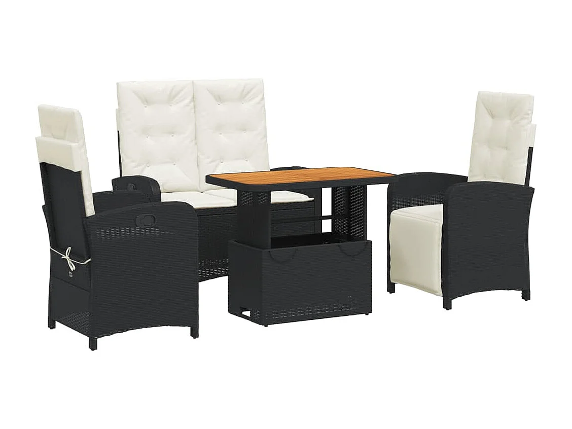 Onhaye  Ensemble à manger de jardin 4 pcs avec coussins noir