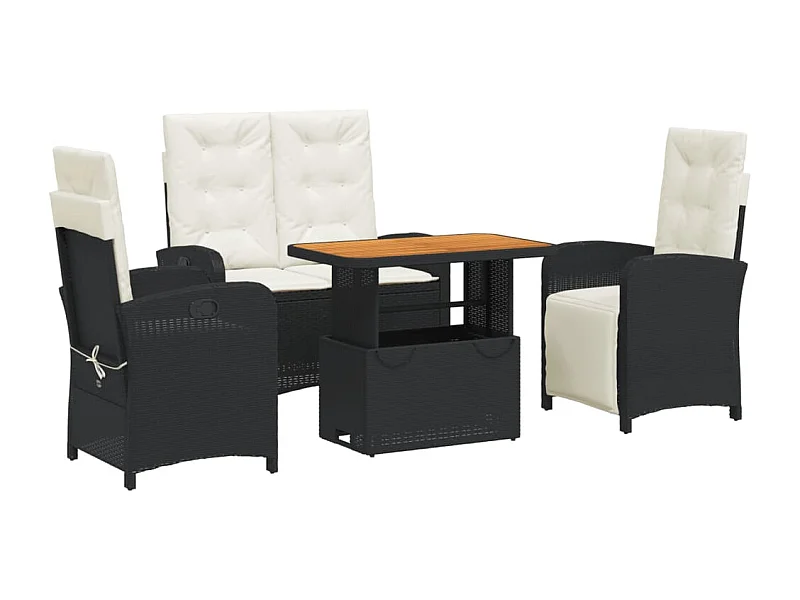 Onhaye  Ensemble à manger de jardin 4 pcs avec coussins noir