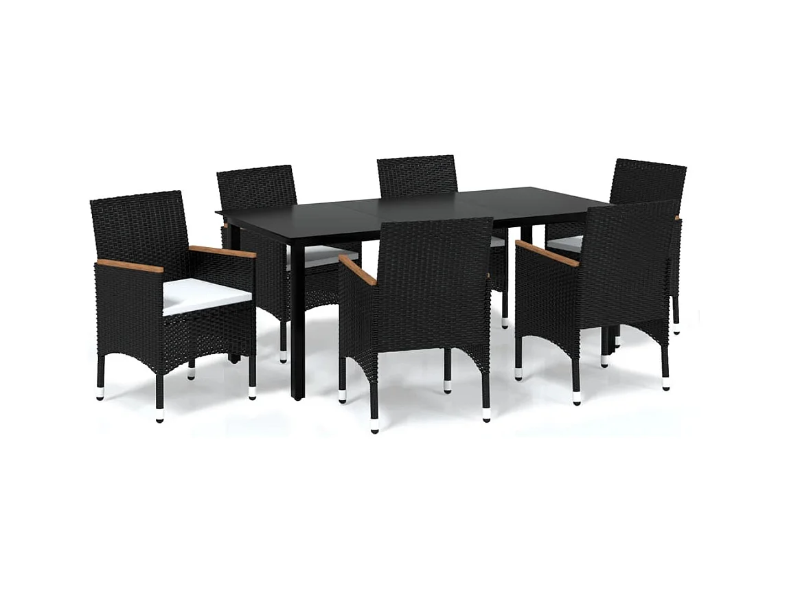 Wausau  Ensemble à manger de jardin coussins 7pcs Résine tressée Noir