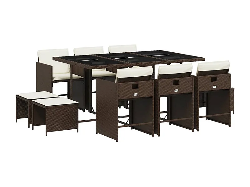 Zenn  Set comedor de jardín 11 pzas y cojines ratán sintético marrón
