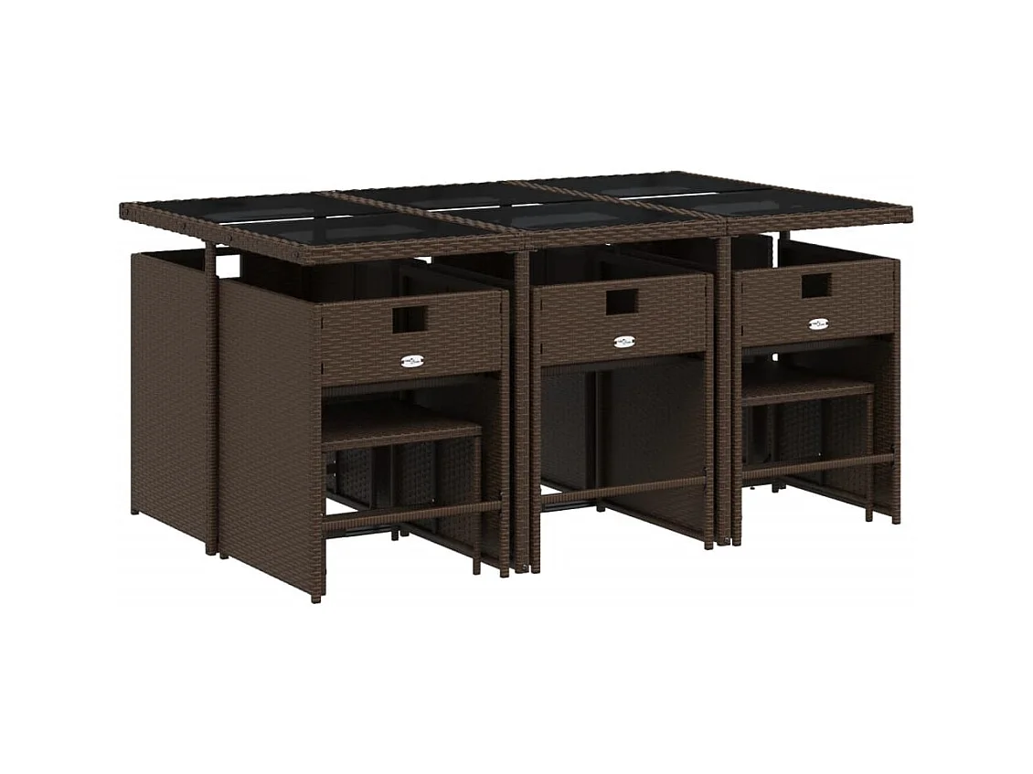 Zenn  Set comedor de jardín 11 pzas y cojines ratán sintético marrón