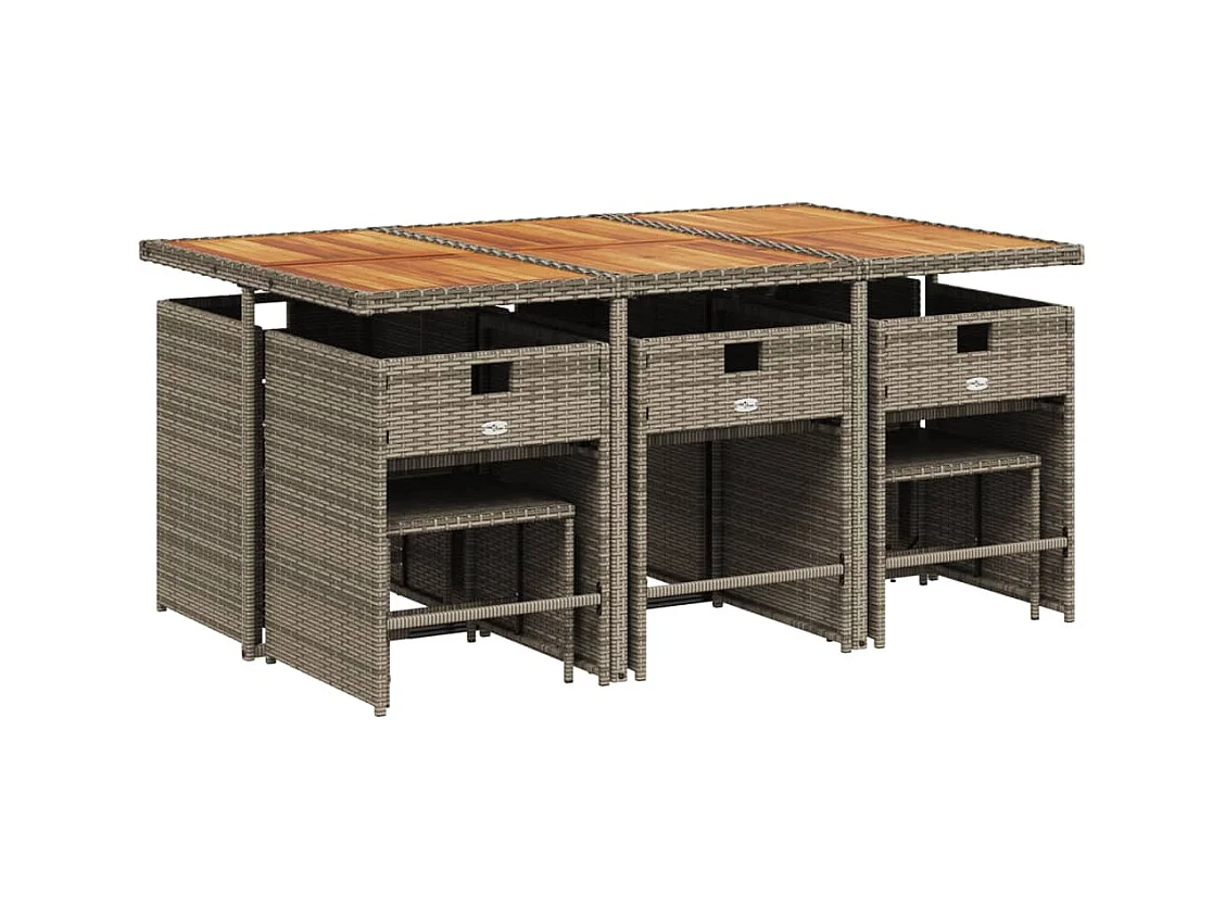 Zenn  Ensemble à manger de jardin 11pcs avec coussins gris poly rotin