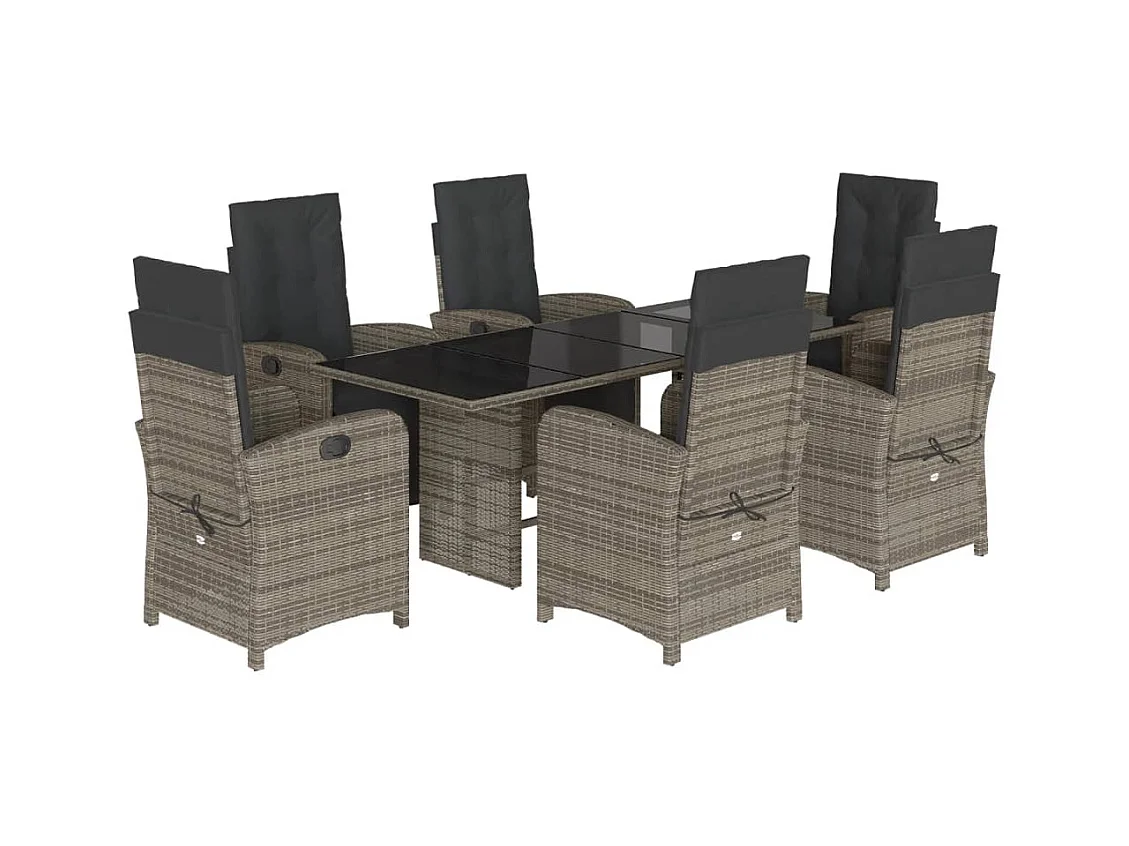 Thomian  7-delige Tuinset met kussens poly rattan grijs