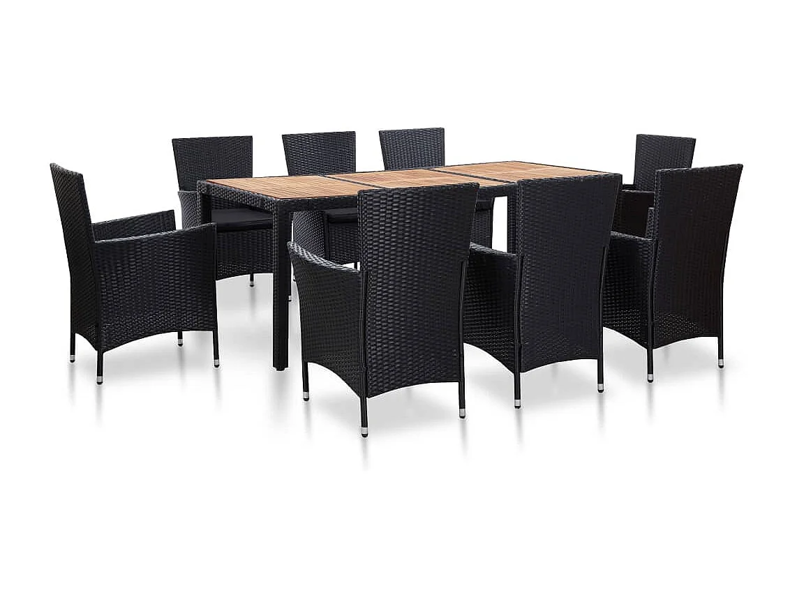 Ewald  9-delige Tuinset met kussens poly rattan zwart