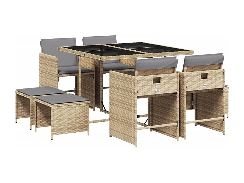 Zenn  9-delige Tuinset met kussens poly rattan gemengd beige
