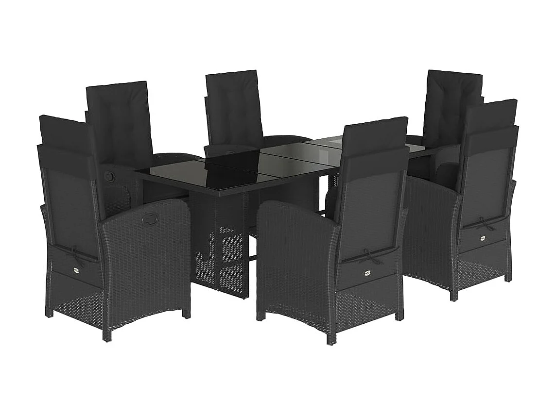 Almkerk  Ensemble à manger de jardin coussins 7pcs Noir Résine tressée