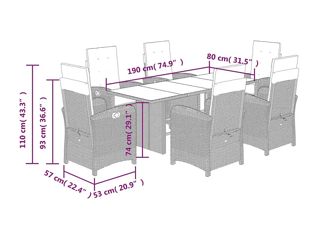 Almkerk  Ensemble à manger de jardin coussins 7pcs Noir Résine tressée