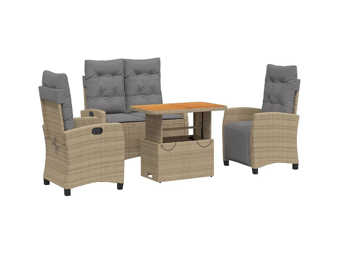 Necati  Ensemble à manger de jardin coussins 4 pcs beige résine tressée