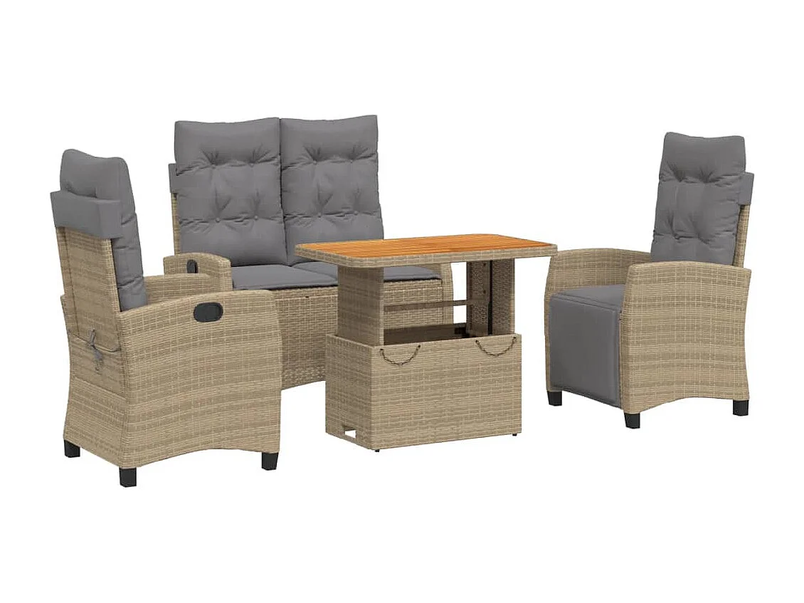 Necati  Ensemble à manger de jardin coussins 4 pcs beige résine tressée