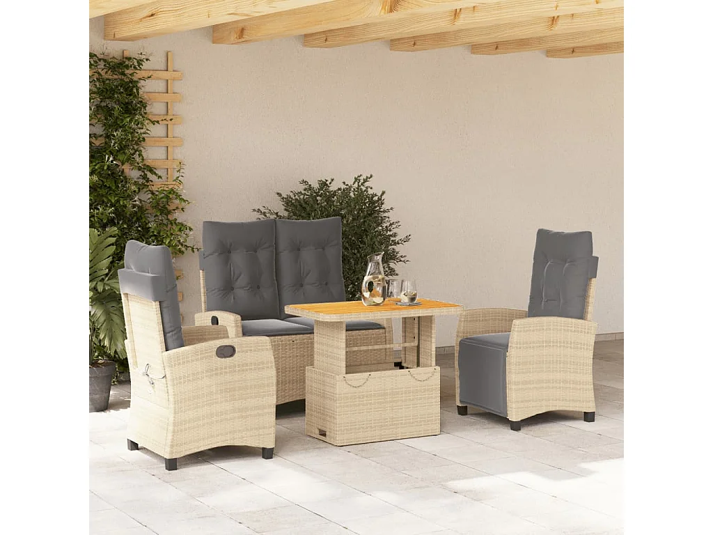 Necati  Ensemble à manger de jardin coussins 4 pcs beige résine tressée