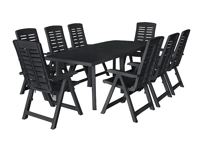 Garden Furniture -  Conjunto de comedor de jardín 9 piezas plástico gris antracita
