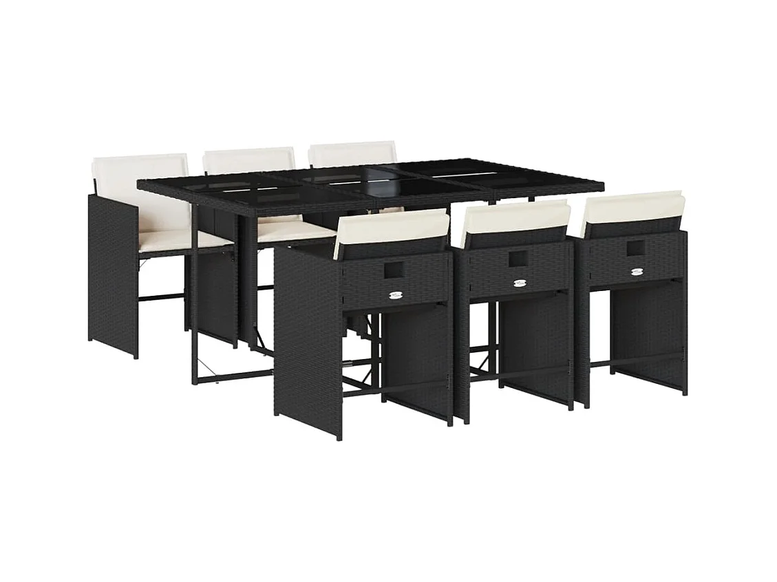 Zele  Ensemble à manger de jardin coussins 7pcs Noir Résine tressée