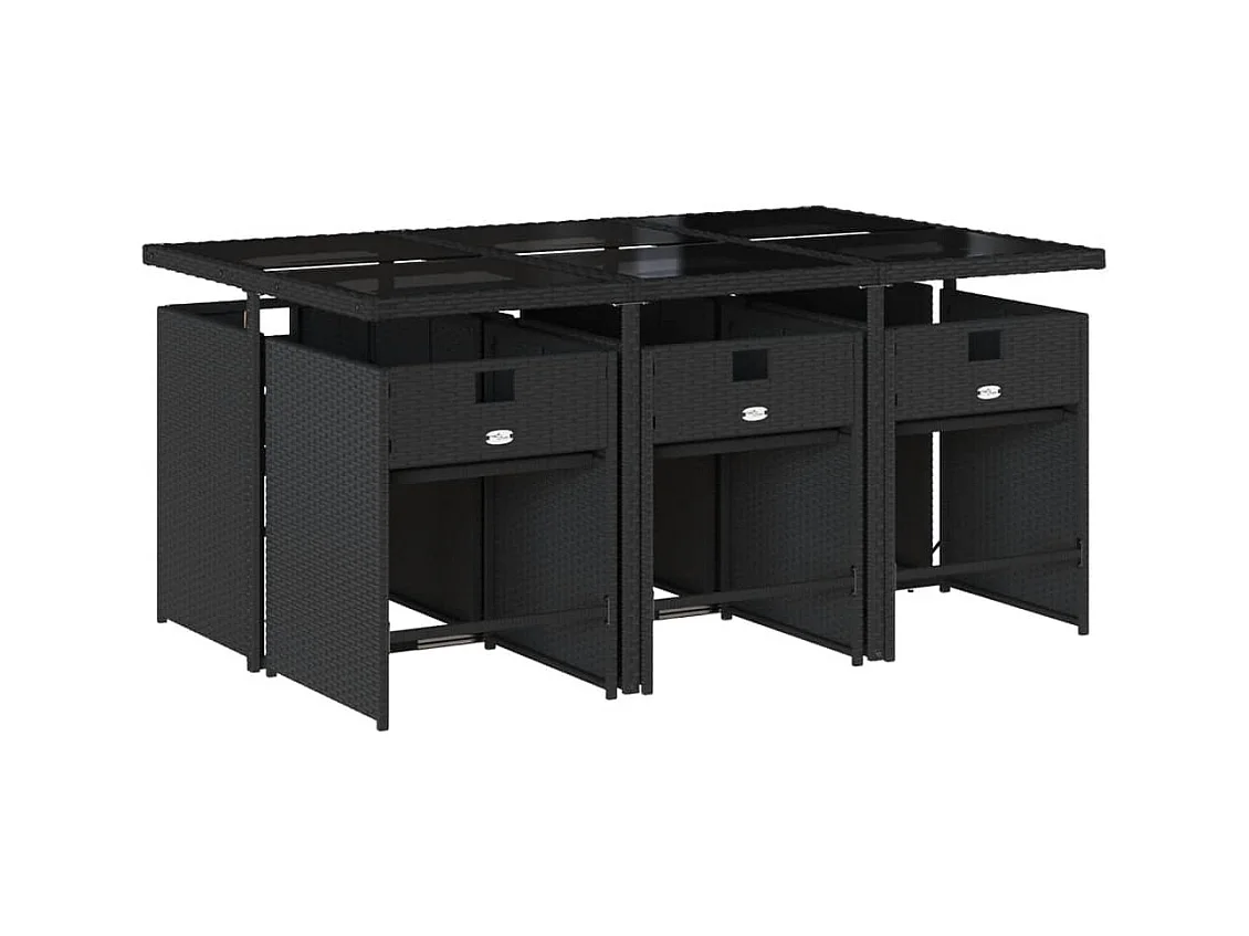 Zele  Ensemble à manger de jardin coussins 7pcs Noir Résine tressée