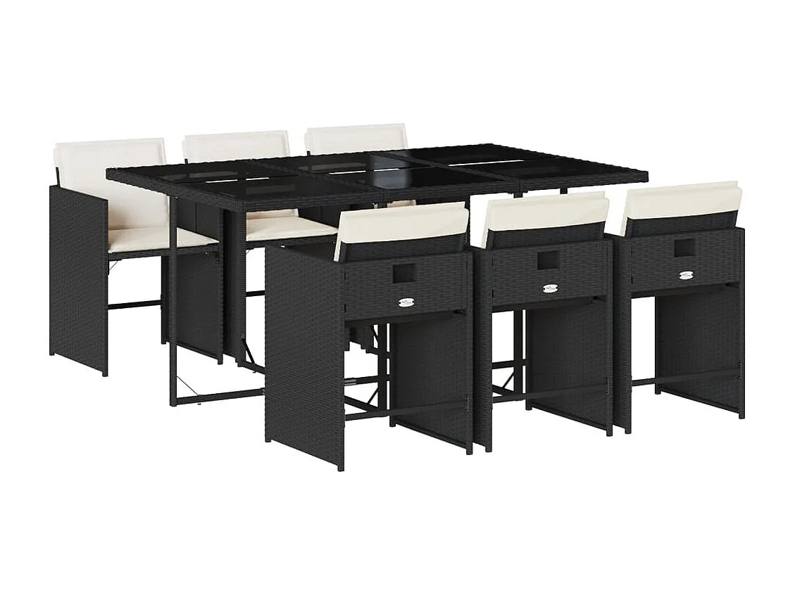 Zele  Ensemble à manger de jardin coussins 7pcs Noir Résine tressée