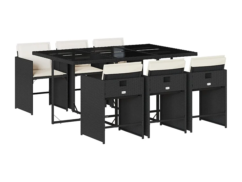 Zele  Ensemble à manger de jardin coussins 7pcs Noir Résine tressée