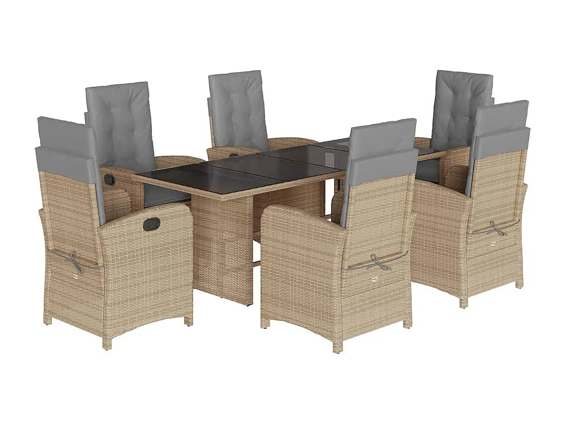 Almkerk  7-delige Tuinset met kussens poly rattan gemengd beige