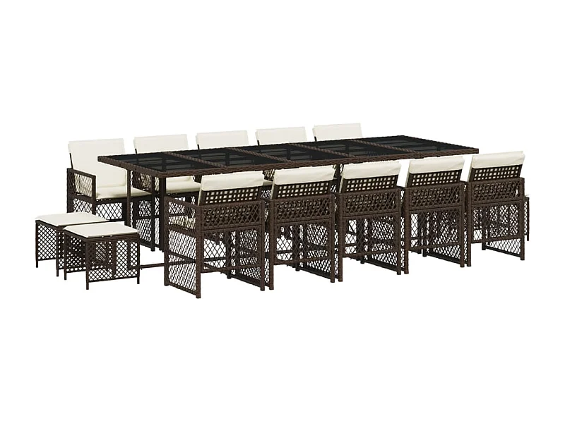 Lubbeek  Ensemble à manger de jardin avec coussins 15 pcs marron rotin
